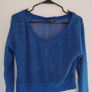 Express bright blue fishnet long sleeve top size M